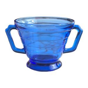 Cobalt Blue Vintage Hazel-Atlas Moderntone Depression Glass Open Sugar Bowl MCM
